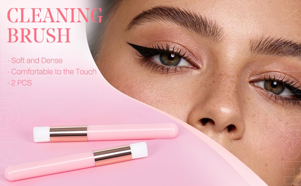 Buqikma 2 Pieces Lash Brush Cleaning Lash Shampoo Brushes for Nose Cleaning Fan Brush Peel Off Blackhead Brushes Remover Tool, Lash Wash Supplies（Pink）