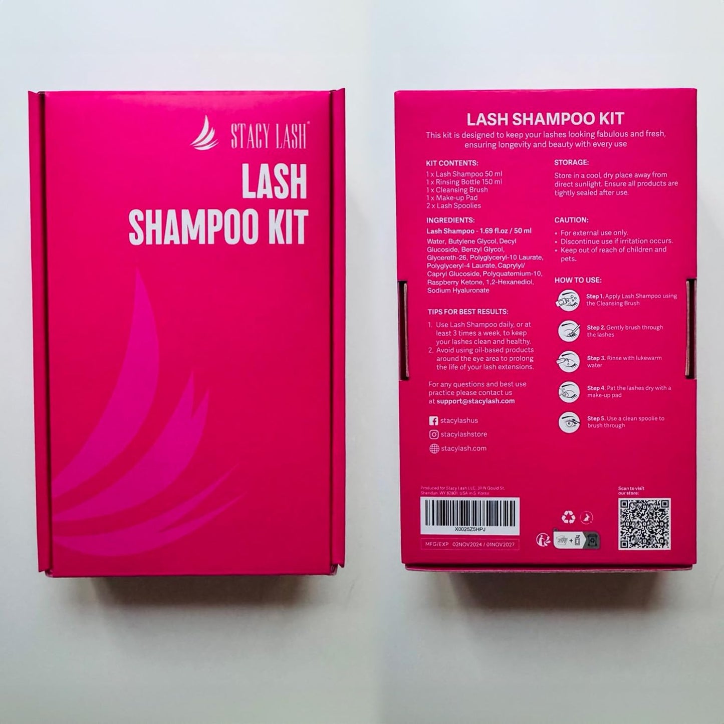 STACY LASH Lash Shampoo Kit Foaming Cleanser with Eye Lash Spoolies & Rinse Bottle & Cleansing Pad & Brush for Eyelash Extensions & Clusters & Natural Eyelashes