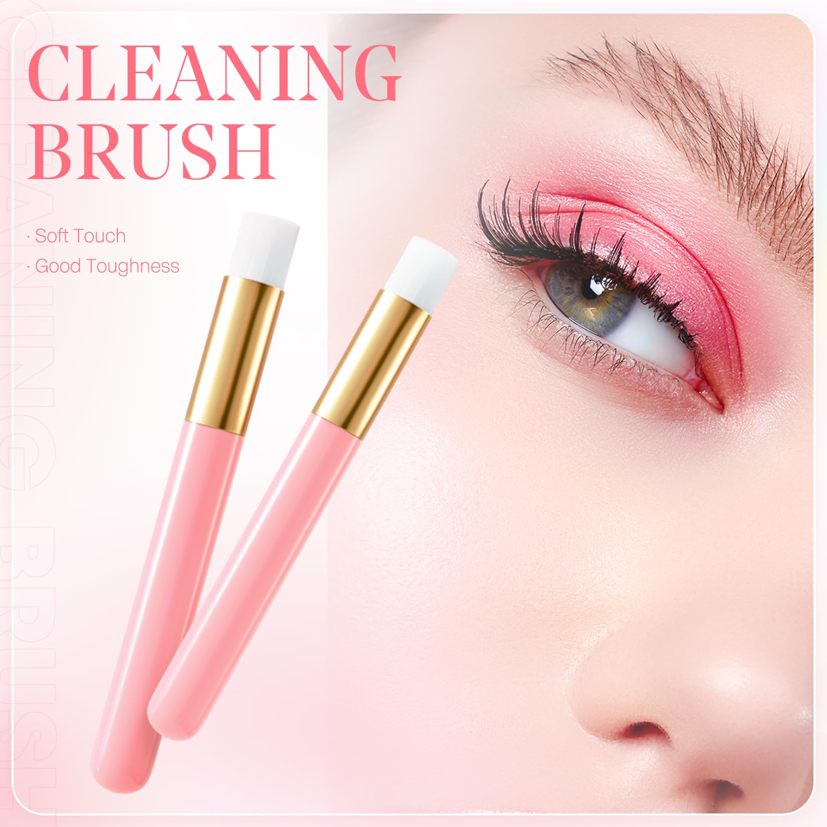 Buqikma 2 Pieces Lash Brush Cleaning Lash Shampoo Brushes for Nose Cleaning Fan Brush Peel Off Blackhead Brushes Remover Tool, Lash Wash Supplies（Pink）