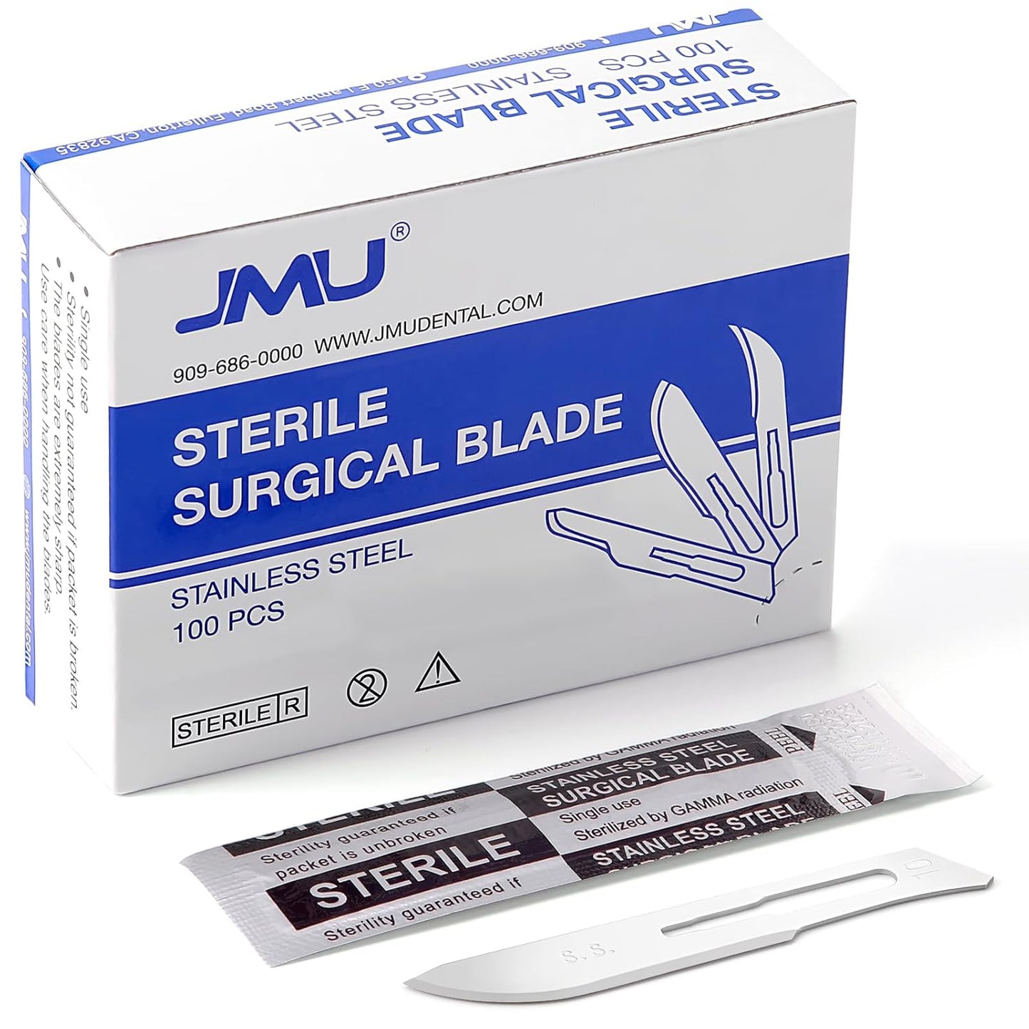 JMU 100pcs Sterile Surgical Blades #10, Stainless Steel Scalpel Blades, Individually Foil Wrapped