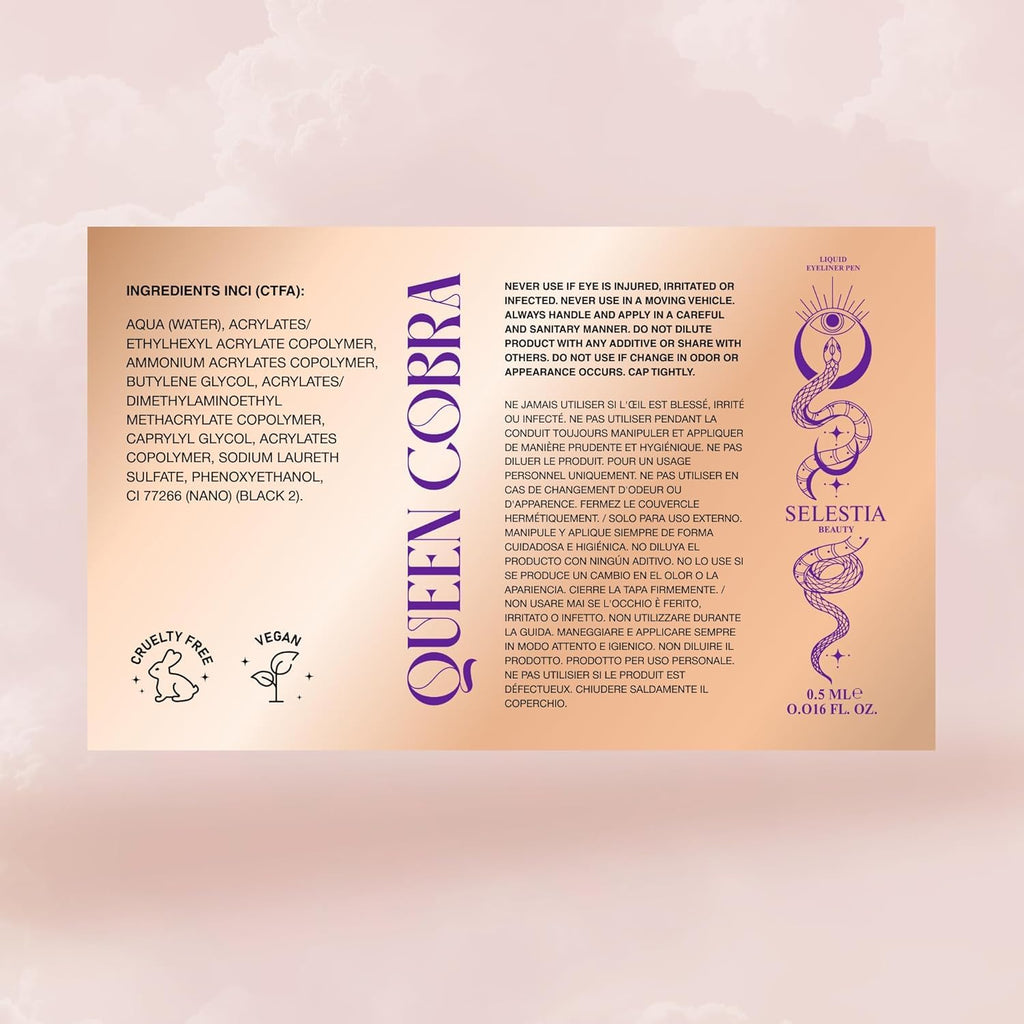 Black Liquid Eyeliner Pencil Queen Cobra – Long-Lasting – Quick-Drying, No Flaking – Thin Applicator & Intense Color – 0.016 fl.oz