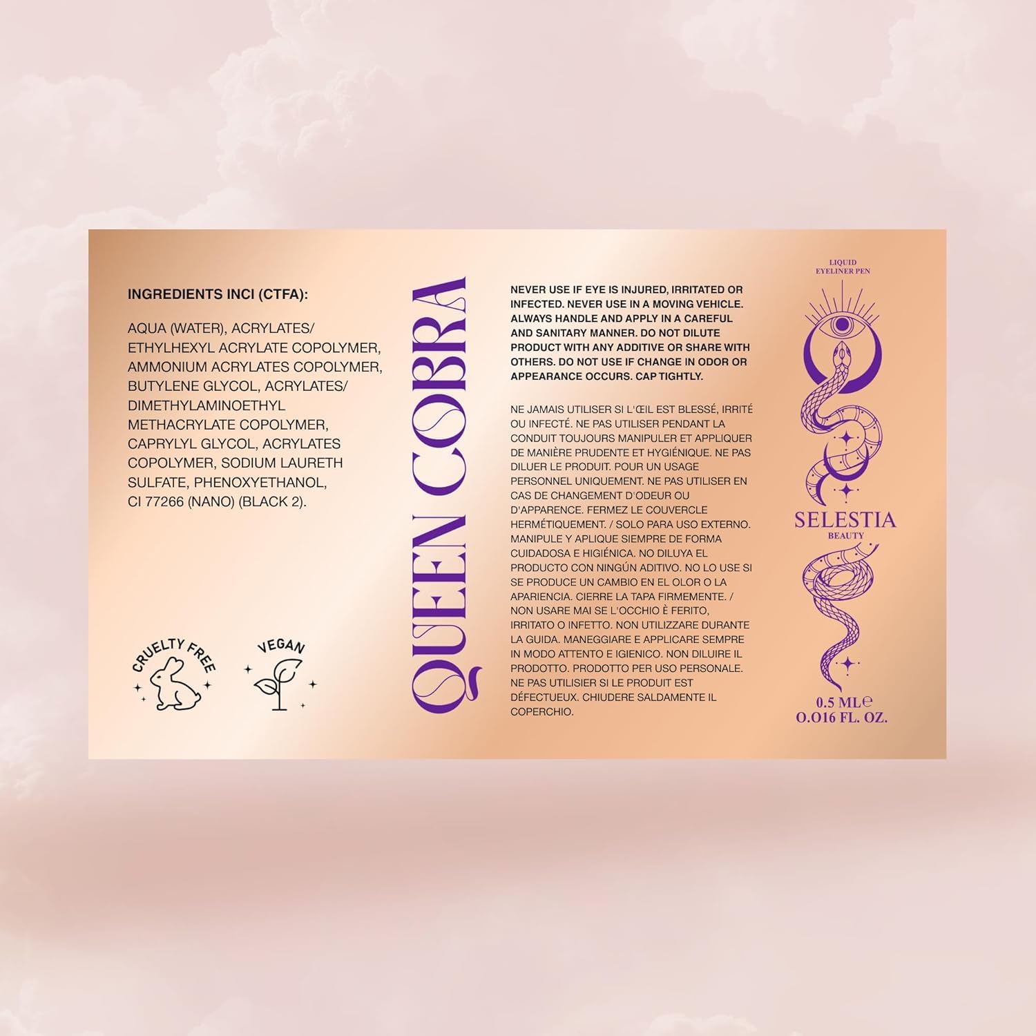 Black Liquid Eyeliner Pencil Queen Cobra – Long-Lasting – Quick-Drying, No Flaking – Thin Applicator & Intense Color – 0.016 fl.oz