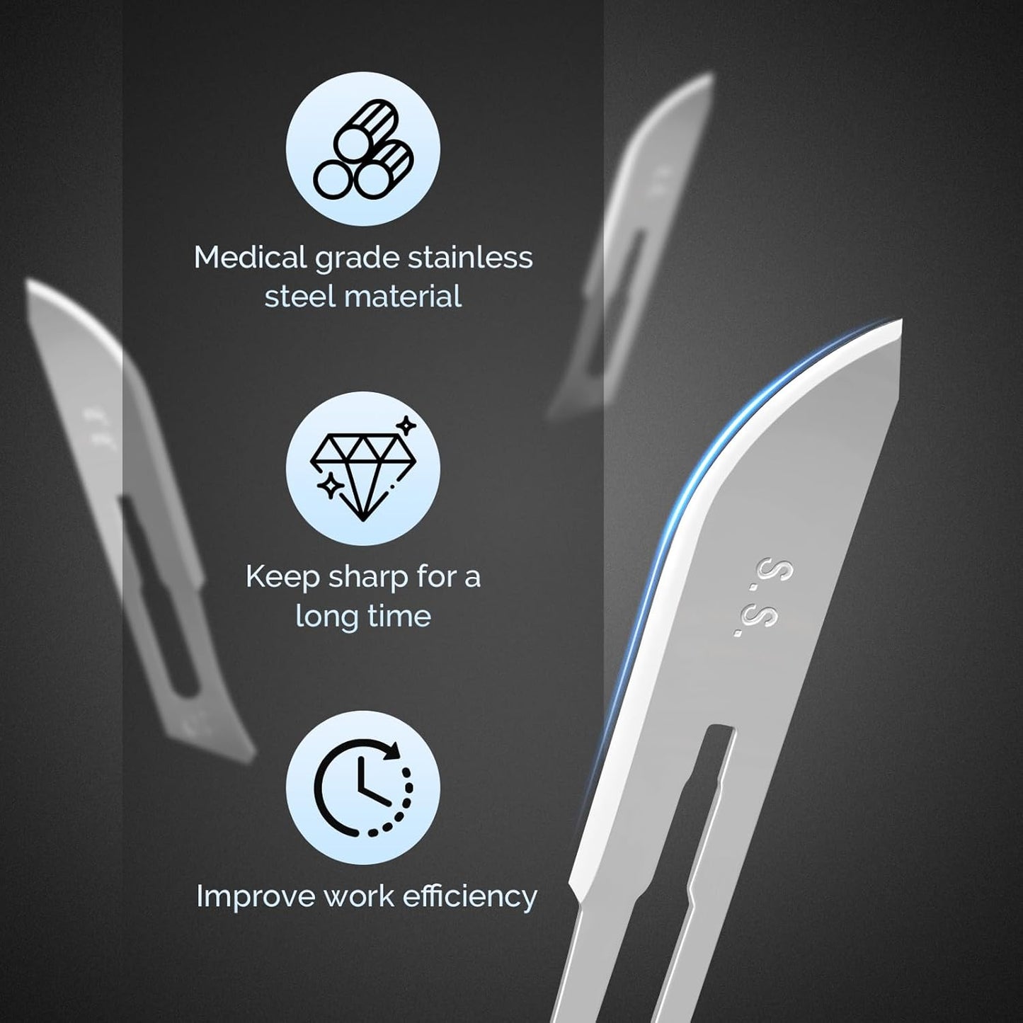 JMU 100pcs Sterile Surgical Blades #10, Stainless Steel Scalpel Blades, Individually Foil Wrapped