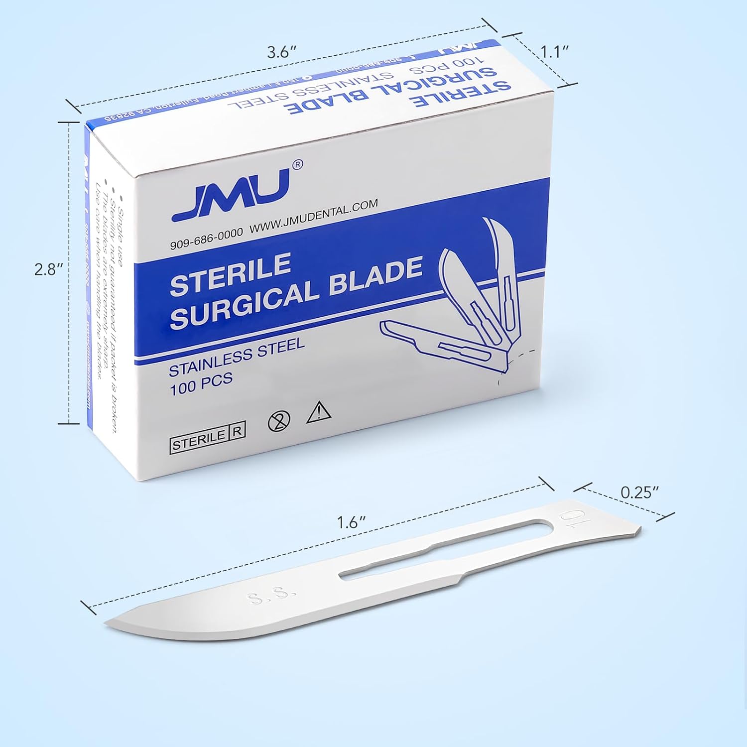 JMU 100pcs Sterile Surgical Blades #10, Stainless Steel Scalpel Blades, Individually Foil Wrapped