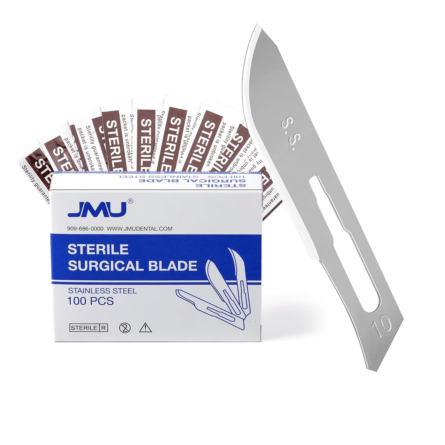 JMU 100pcs Sterile Surgical Blades #10, Stainless Steel Scalpel Blades, Individually Foil Wrapped