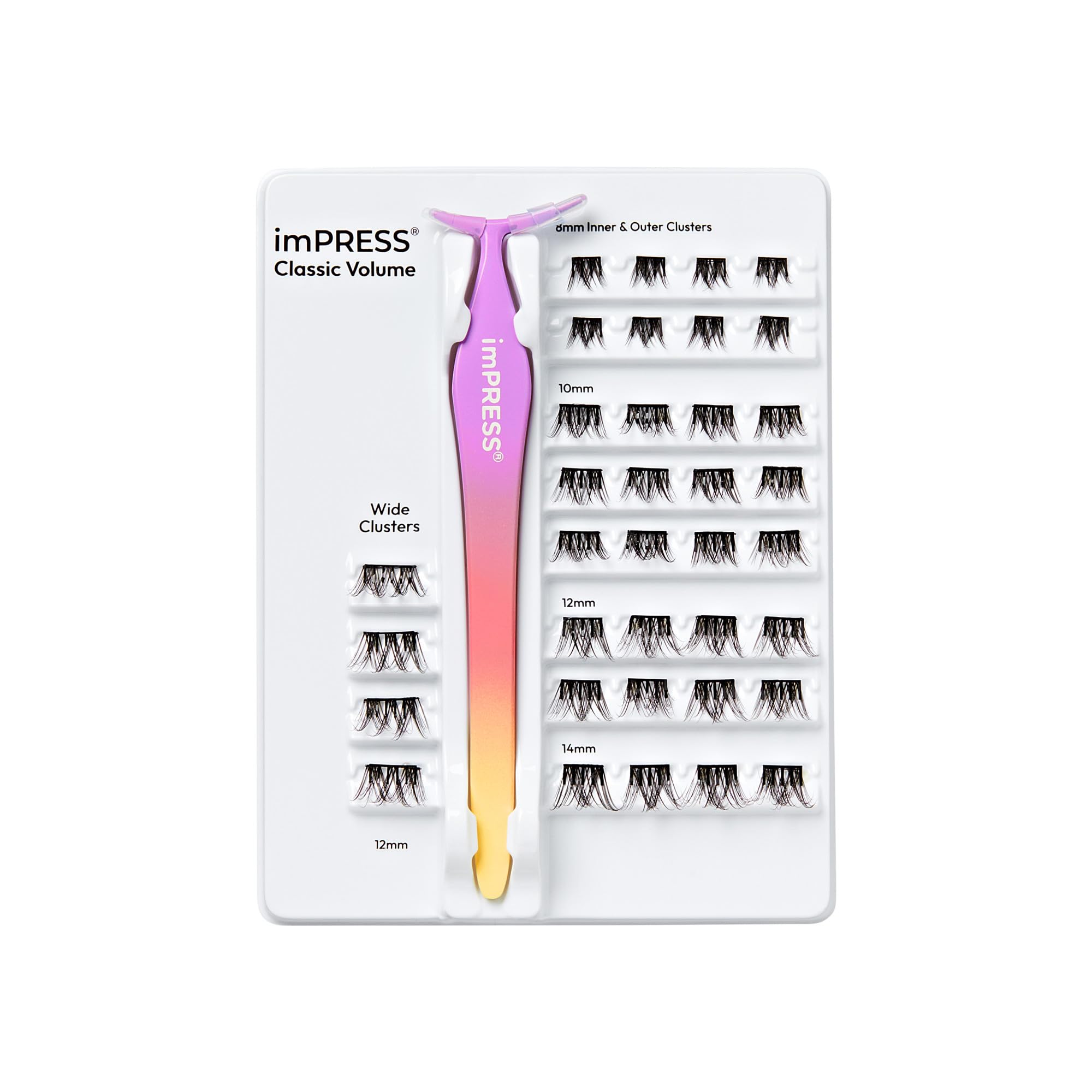 KISS imPRESS Falsies Press On Self Adhesive Eyelashes, 12mm-14mm Glam Volume Press On Lashes, Black, No Glue Needed, Invisible Band, 20 Lash Clusters & Non-Stick Applicator - Spiky
