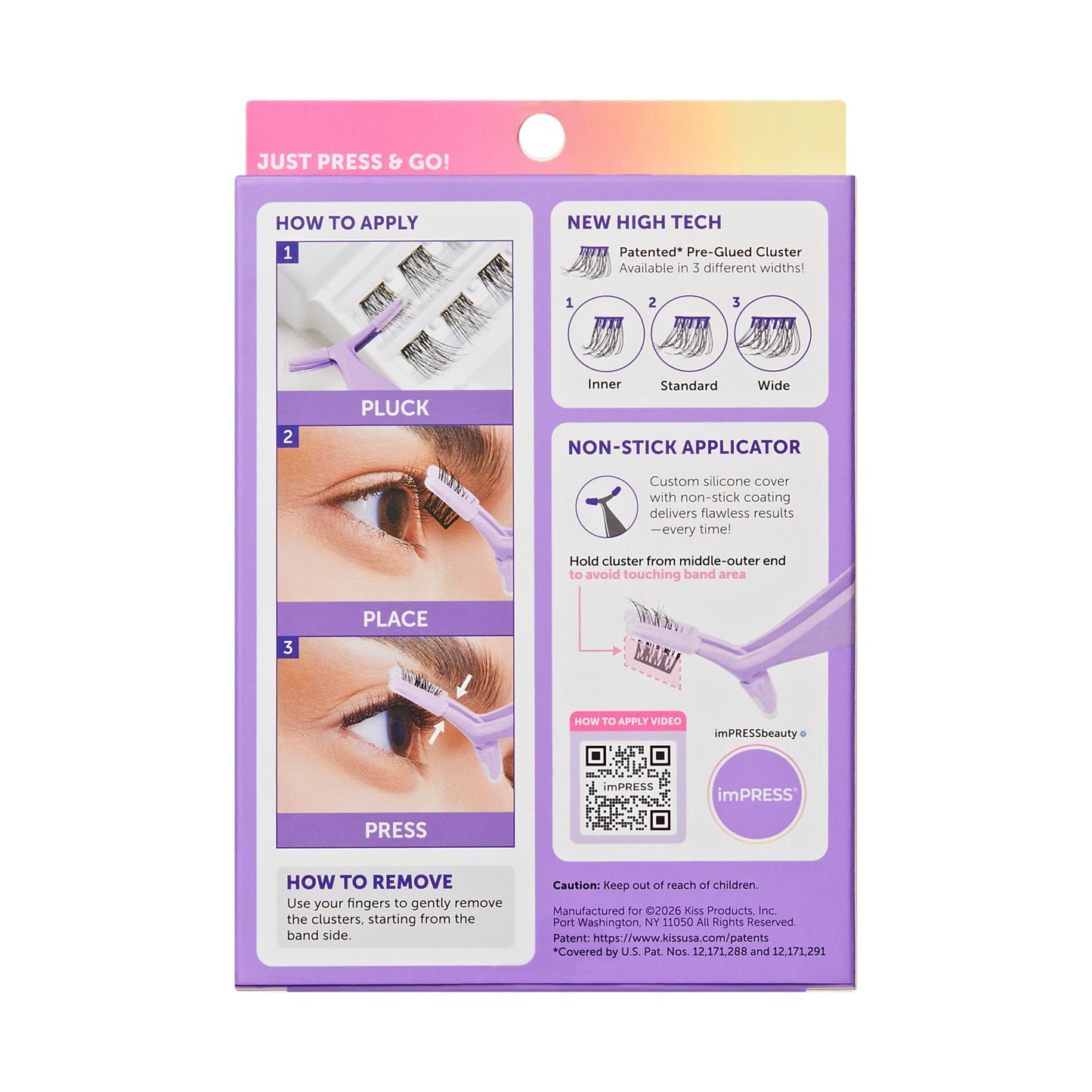 KISS imPRESS Falsies Press On Self Adhesive Eyelashes, 12mm-14mm Glam Volume Press On Lashes, Black, No Glue Needed, Invisible Band, 20 Lash Clusters & Non-Stick Applicator - Spiky