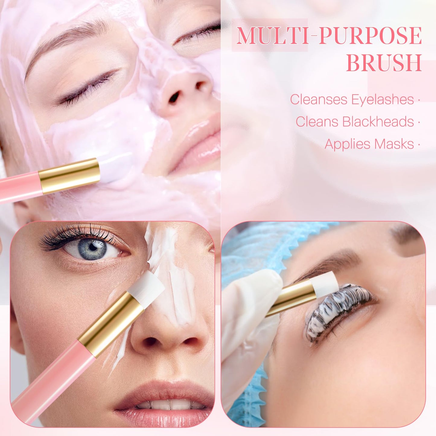 Buqikma 2 Pieces Lash Brush Cleaning Lash Shampoo Brushes for Nose Cleaning Fan Brush Peel Off Blackhead Brushes Remover Tool, Lash Wash Supplies（Pink）