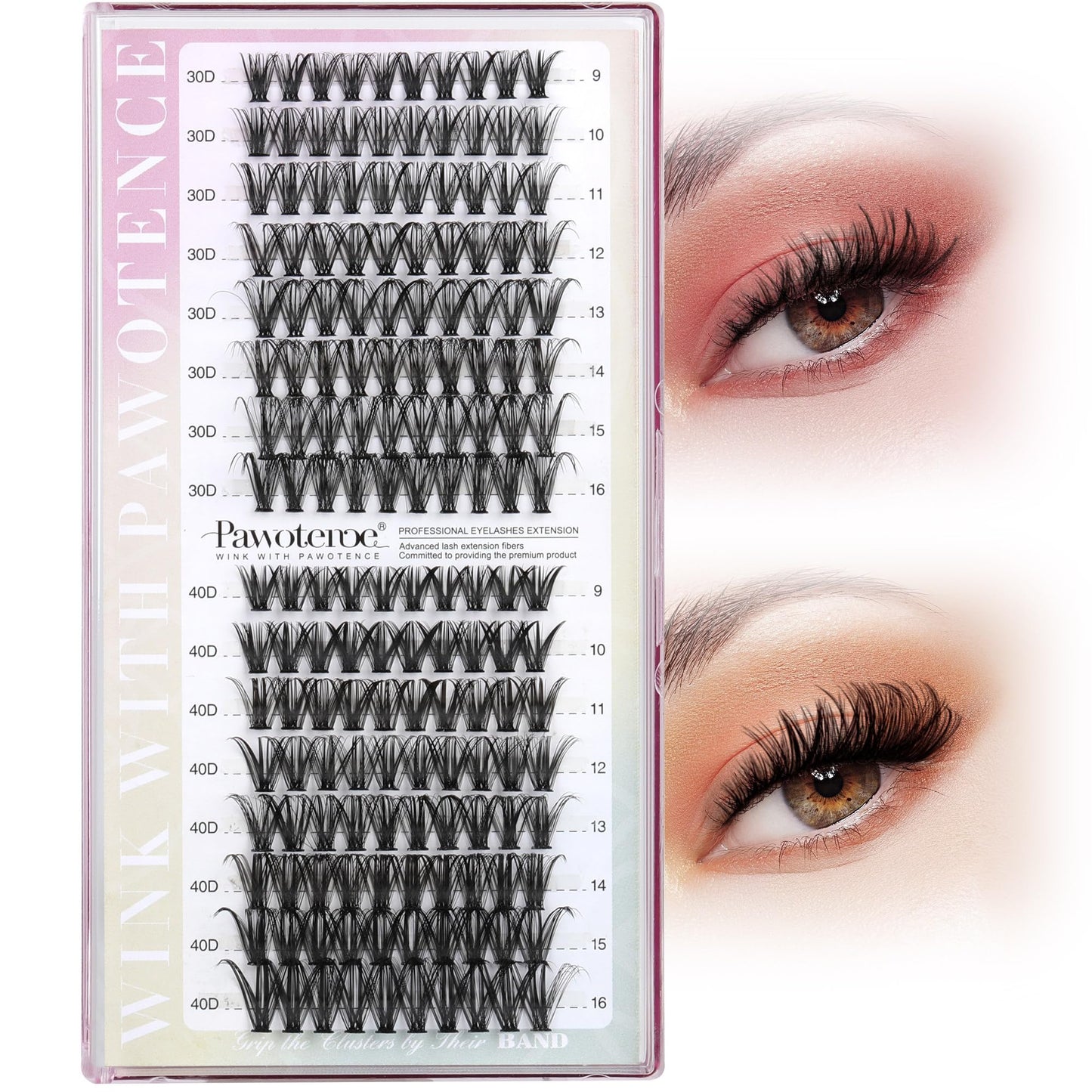 Pawotence Lash Extension Kit DIY 280pcs Lash Clusters Eyelash Extension Kit, 9-16mm 30D 40D Individual Lashes Kit with Lash Bond and Seal, Lash Tweezers for Self Use (30D&40D, 0.07D, 9-16mm, Kit)