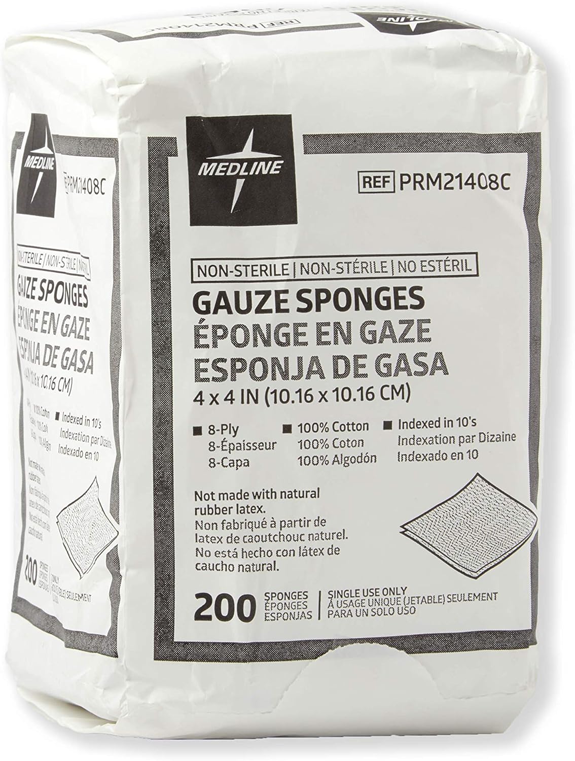 Medline 4 x 4 inch Gauze Sponges, 100% Cotton, 8-Ply Woven Non-Sterile Gauze (Pack of 200)