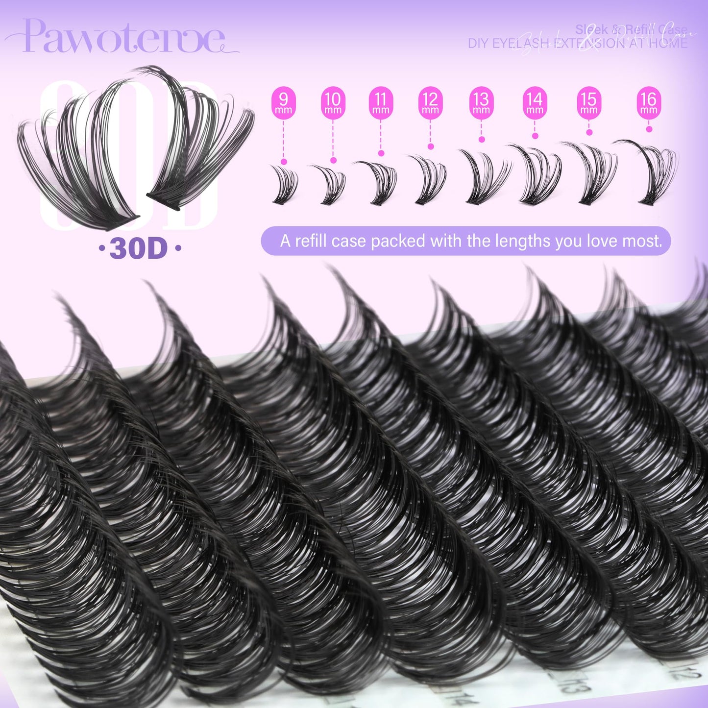 Pawotence Lash Extension Kit DIY 280pcs Lash Clusters Eyelash Extension Kit, 9-16mm 30D 40D Individual Lashes Kit with Lash Bond and Seal, Lash Tweezers for Self Use (30D&40D, 0.07D, 9-16mm, Kit)