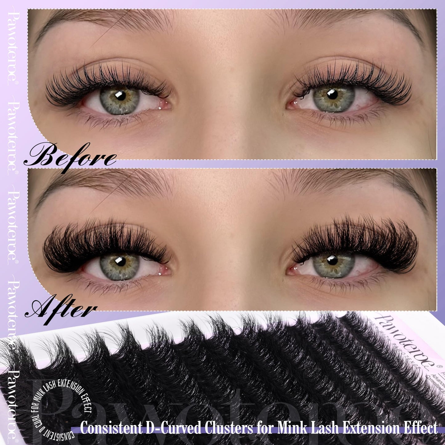 Pawotence Lash Extension Kit DIY 280pcs Lash Clusters Eyelash Extension Kit, 9-16mm 30D 40D Individual Lashes Kit with Lash Bond and Seal, Lash Tweezers for Self Use (30D&40D, 0.07D, 9-16mm, Kit)