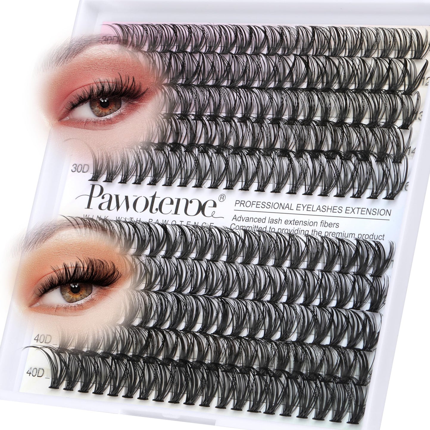 Pawotence Lash Extension Kit DIY 280pcs Lash Clusters Eyelash Extension Kit, 9-16mm 30D 40D Individual Lashes Kit with Lash Bond and Seal, Lash Tweezers for Self Use (30D&40D, 0.07D, 9-16mm, Kit)