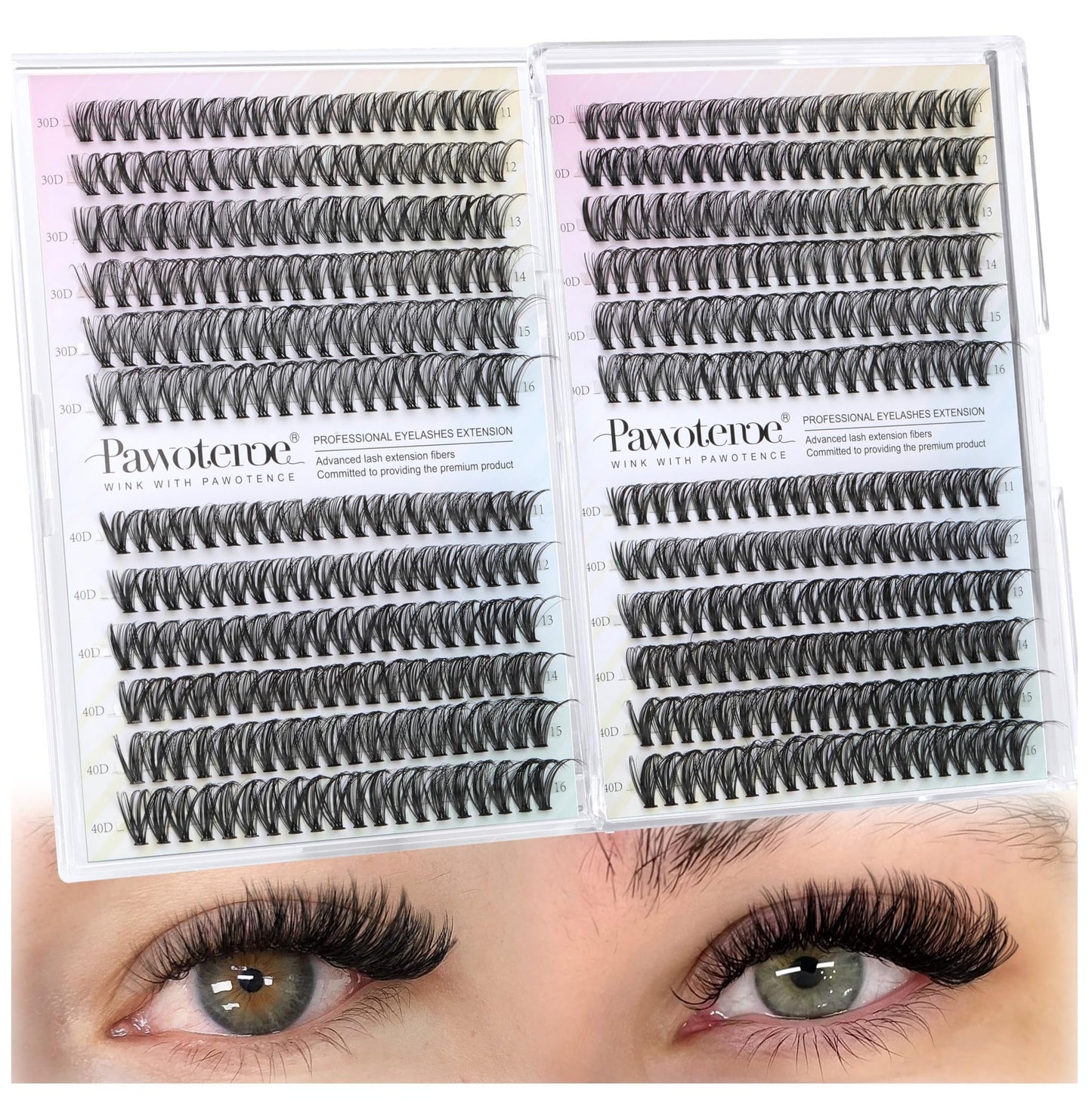Pawotence Lash Extension Kit DIY 280pcs Lash Clusters Eyelash Extension Kit, 9-16mm 30D 40D Individual Lashes Kit with Lash Bond and Seal, Lash Tweezers for Self Use (30D&40D, 0.07D, 9-16mm, Kit)