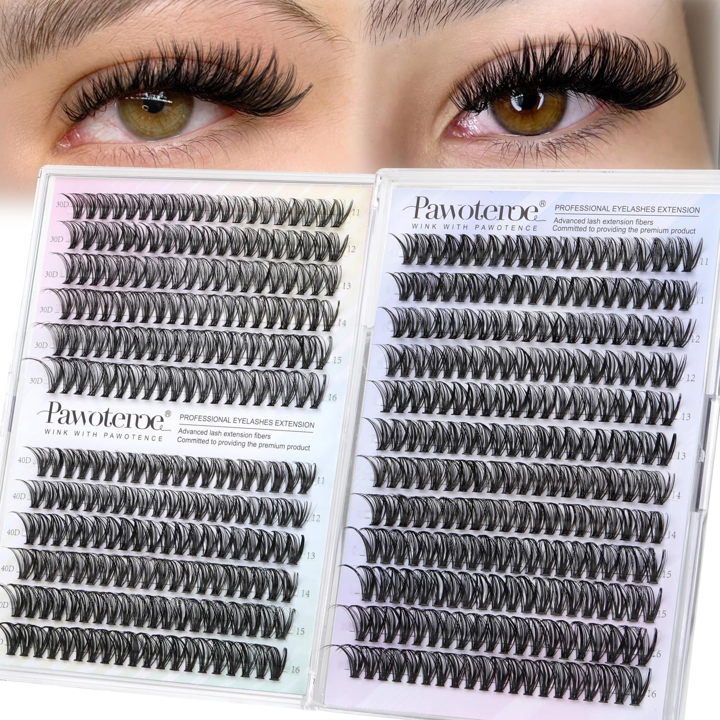 Pawotence Lash Extension Kit DIY 280pcs Lash Clusters Eyelash Extension Kit, 9-16mm 30D 40D Individual Lashes Kit with Lash Bond and Seal, Lash Tweezers for Self Use (30D&40D, 0.07D, 9-16mm, Kit)